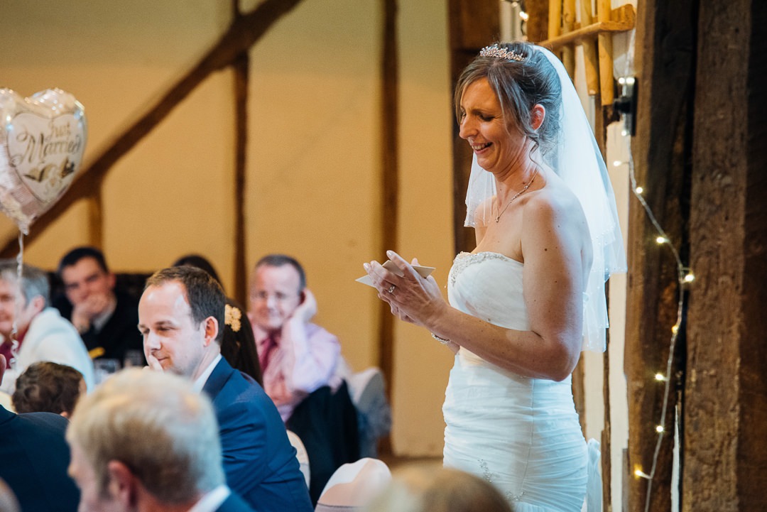 Bride giving her speech at The Barns Hotel Bedford